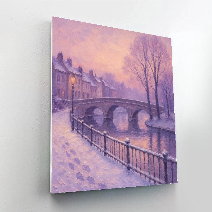 Snowy Riverside Bridge At Quiet Dawn Paint by numbers art