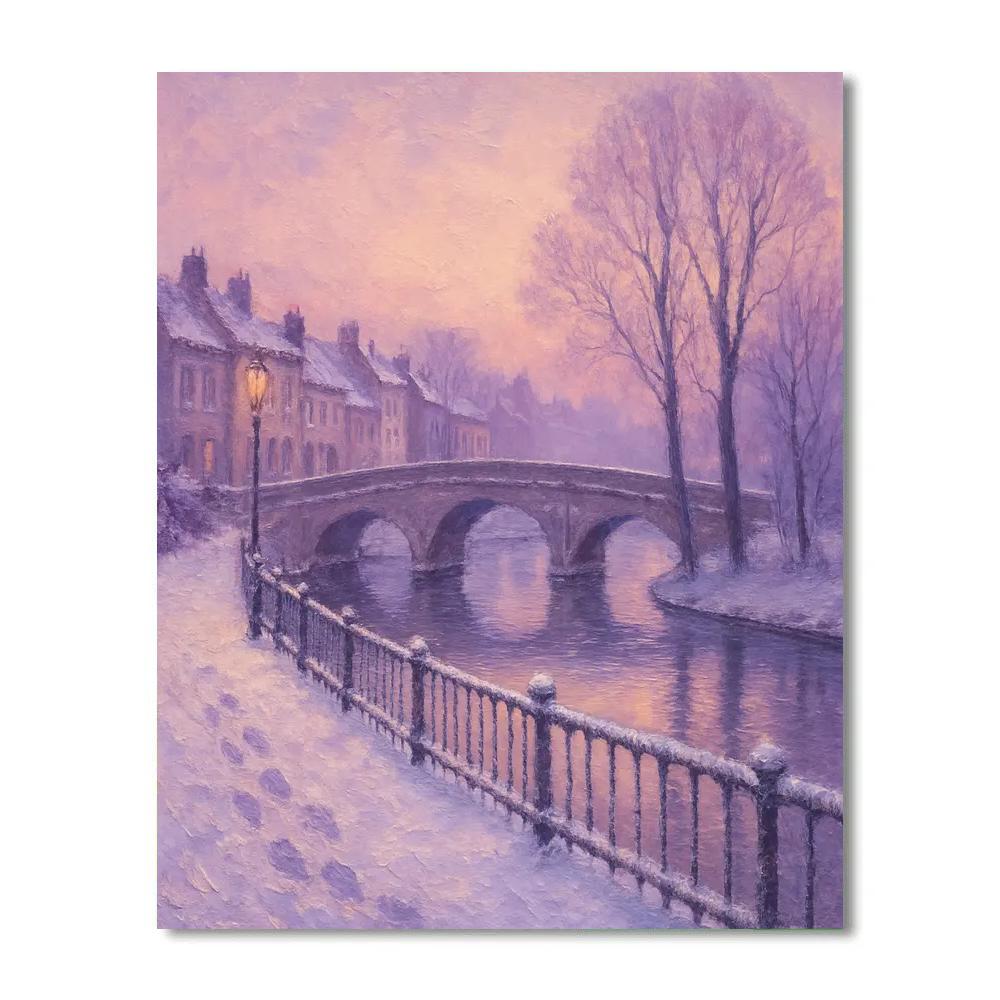 Snowy Riverside Bridge At Quiet Dawn Paint by numbers art