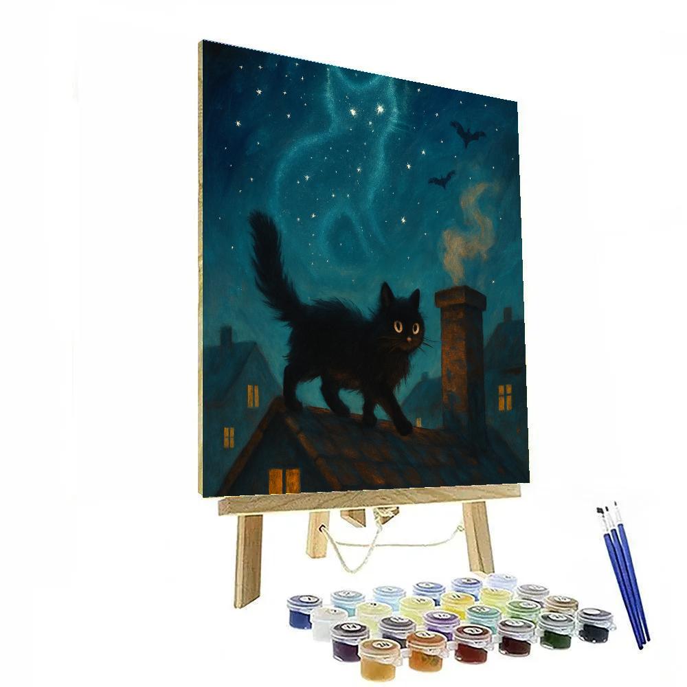 Black Cat Constellation Stroll DIY paint by numbers