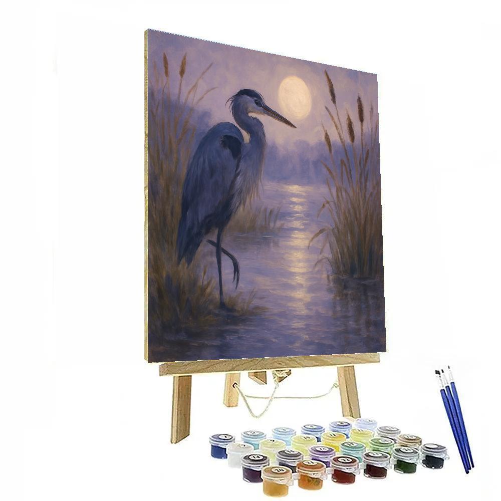 Heron At The Reedline Moonrise Painting by numbers kit