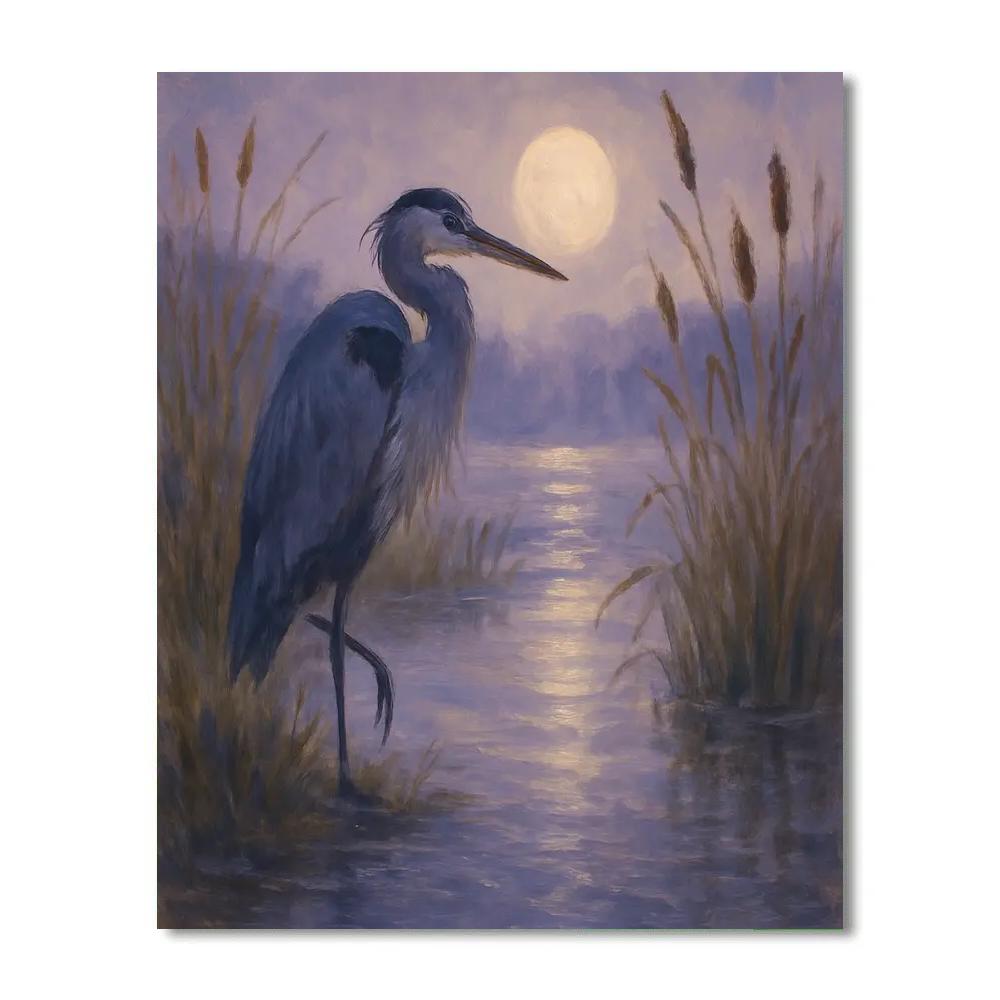 Heron At The Reedline Moonrise Painting by numbers kit