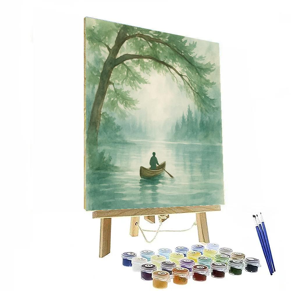 Misty Canoe Under Cedar Arch paint by number