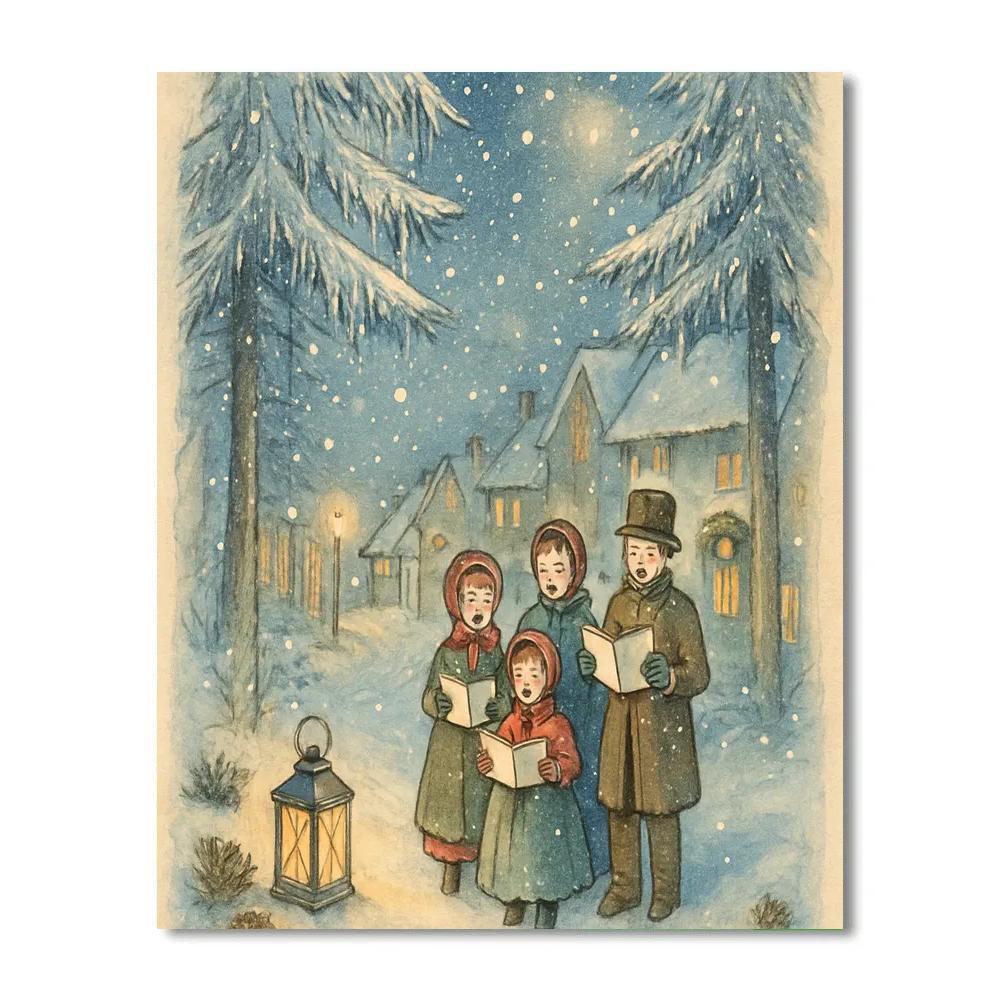 Midnight Carolers Beneath Glassy Pines Painting by numbers kit
