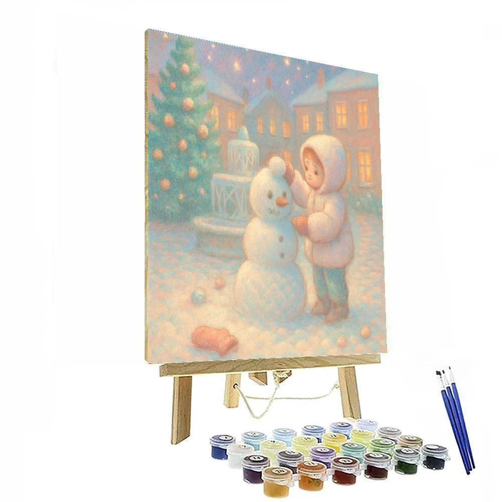 Snowman Builder In A Starlit Courtyard Paint by numbers kits