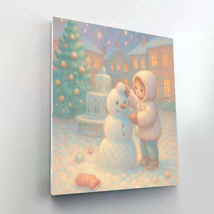 Snowman Builder In A Starlit Courtyard Paint by numbers kits