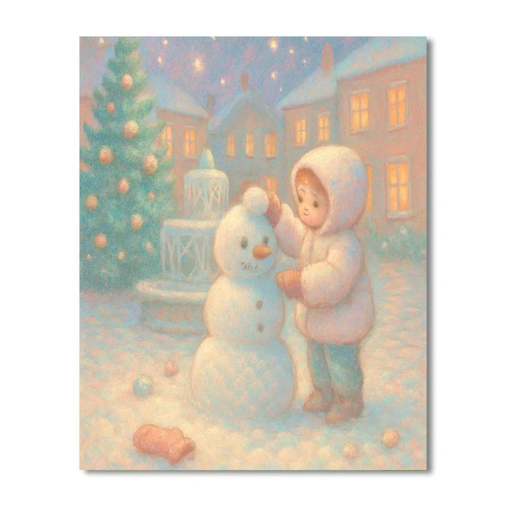 Snowman Builder In A Starlit Courtyard Paint by numbers kits