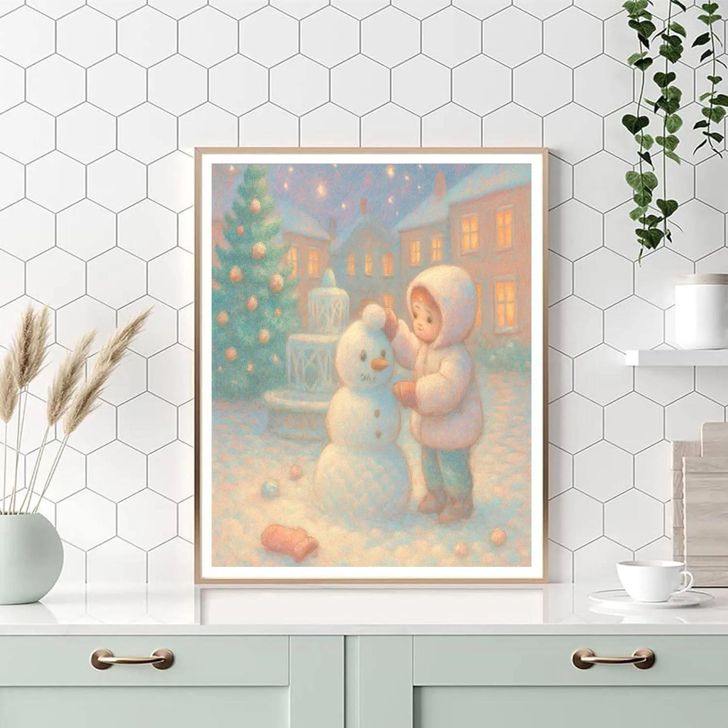 Snowman Builder In A Starlit Courtyard Paint by numbers kits