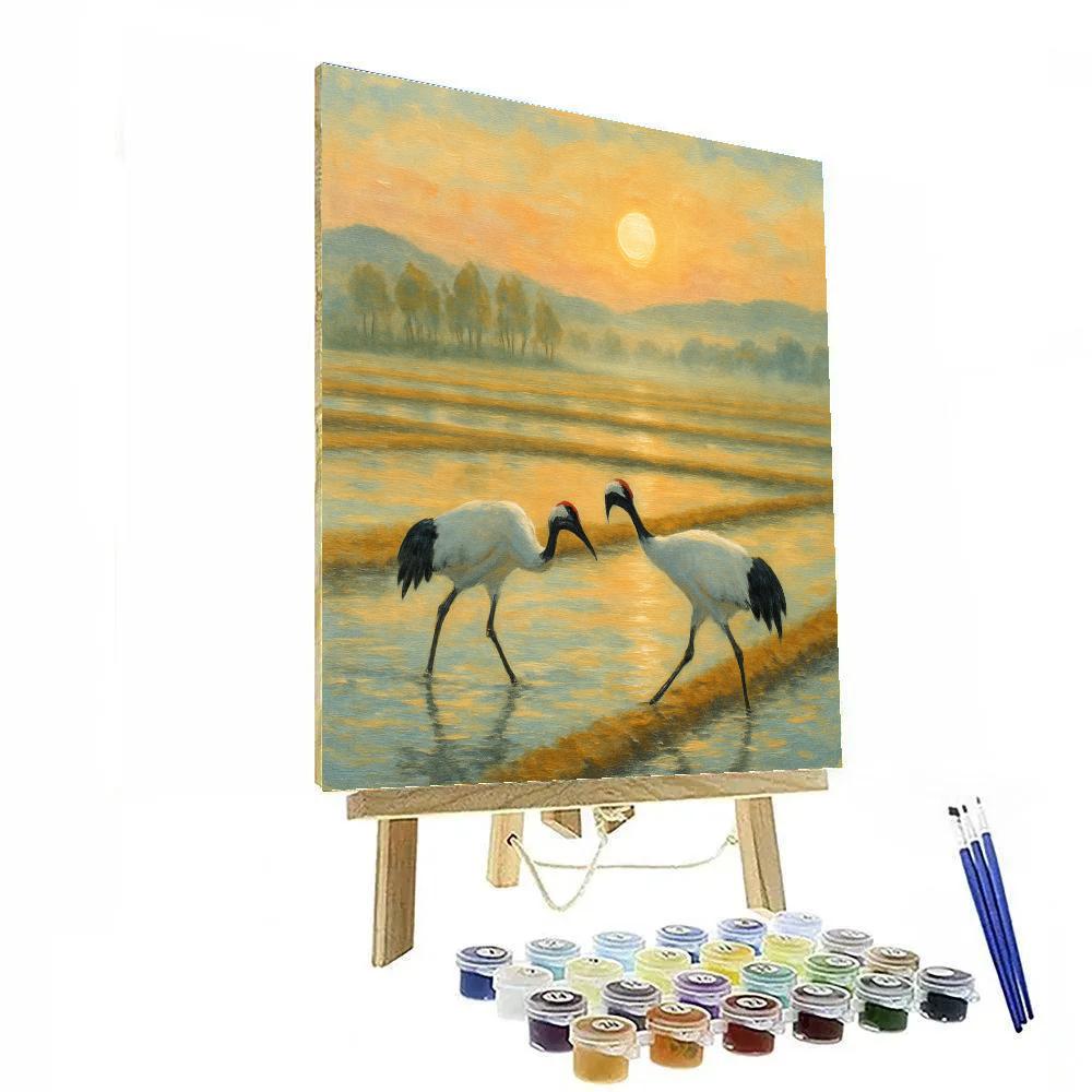 Cranes Crossing The Sunlit Rice Fields Painting by numbers kit