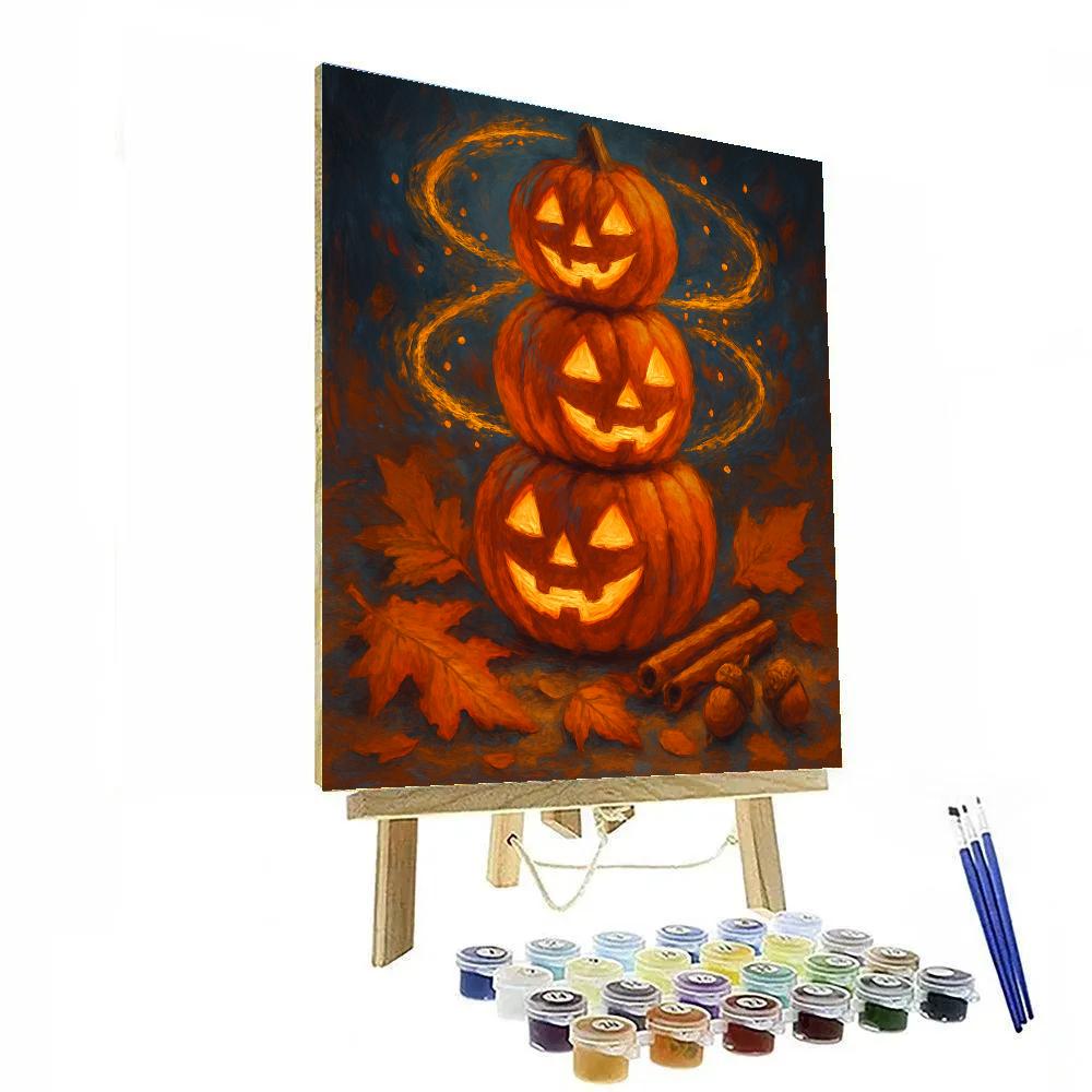 Stacked Jack O Lantern Carousel paint by numbers