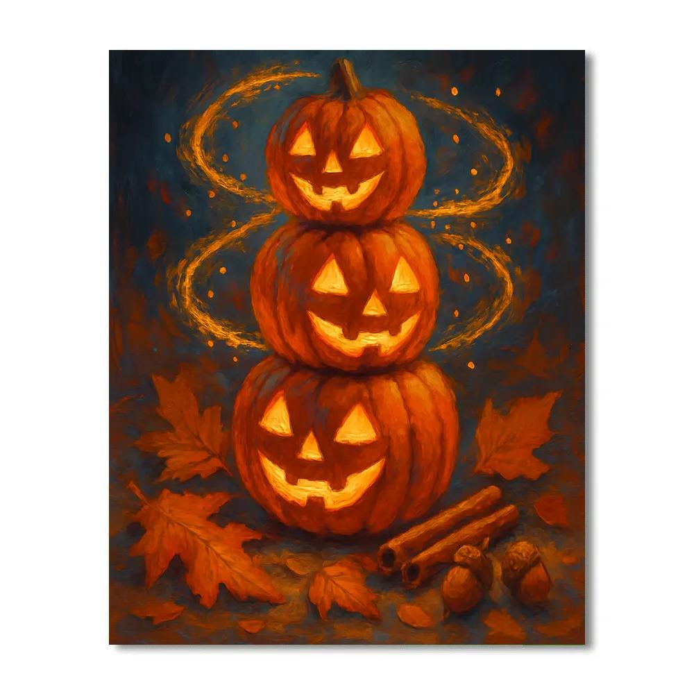 Stacked Jack O Lantern Carousel paint by numbers