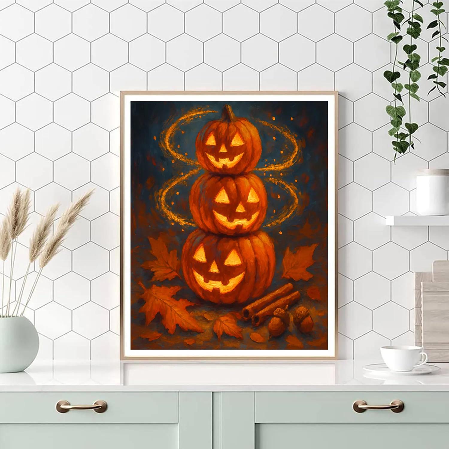 Stacked Jack O Lantern Carousel paint by numbers