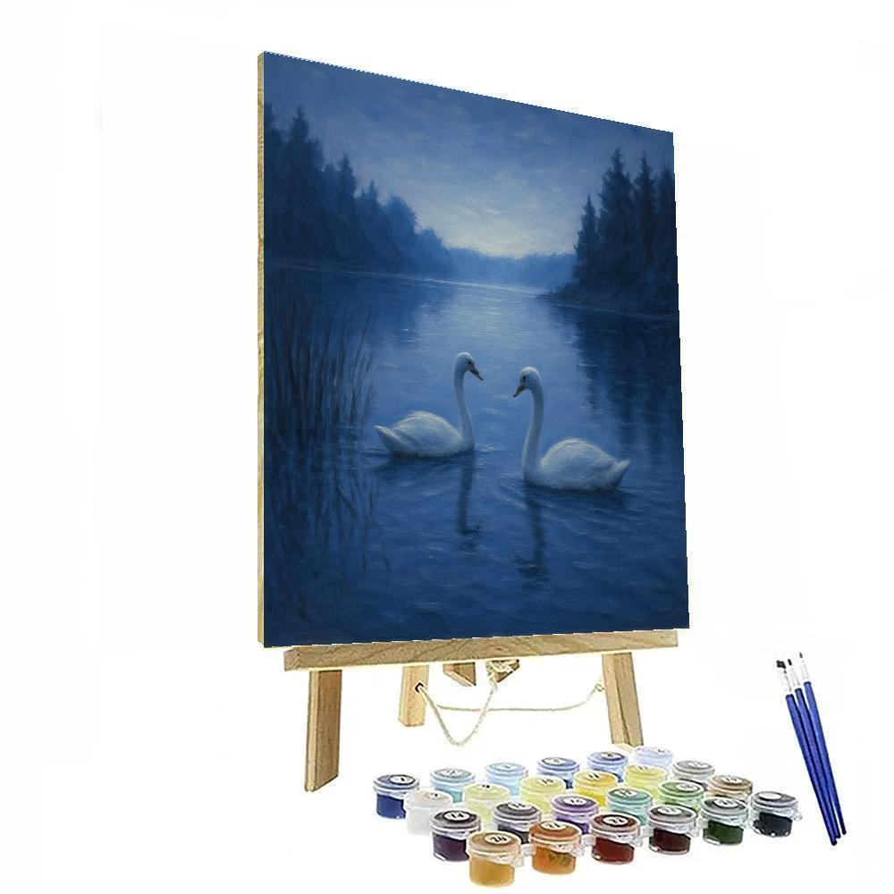 Blue Hour Swans In Quiet Cove Painting by numbers kit