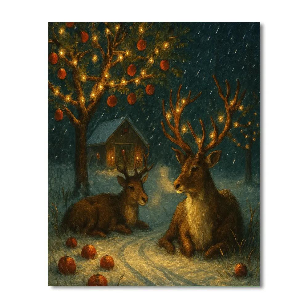 Reindeer Rest At The Candlelit Orchard paint by numbers