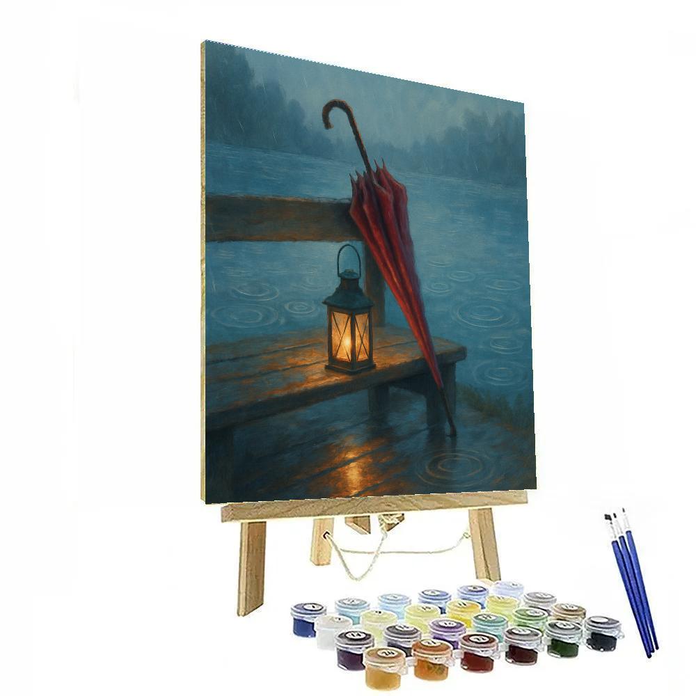 Rainy Lake Lantern Under Umbrella paint by color