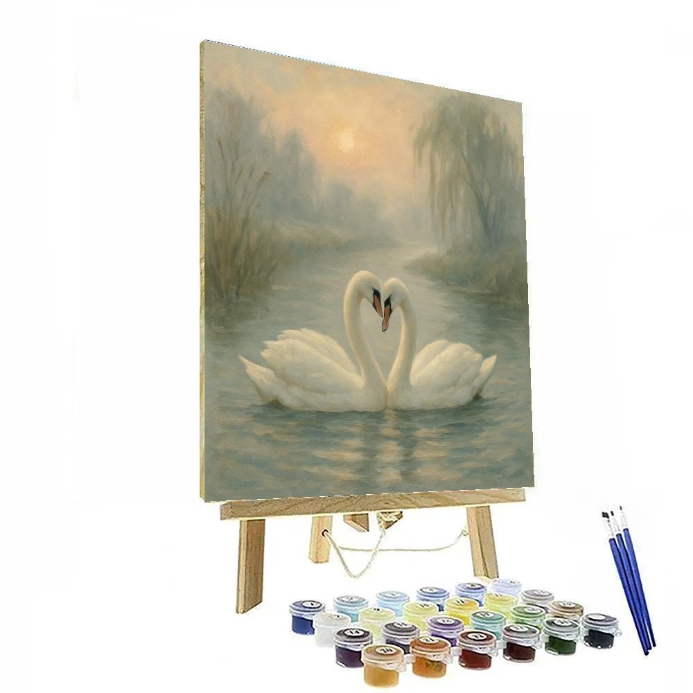 Swans On The Misty River Bend Numbered painting kits