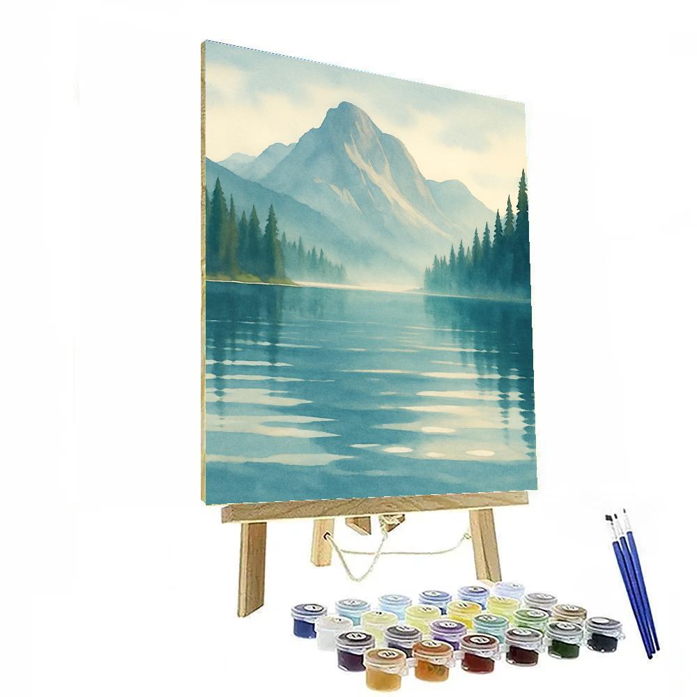 Mountain Lake With Pine Shadow Bands painting number kit