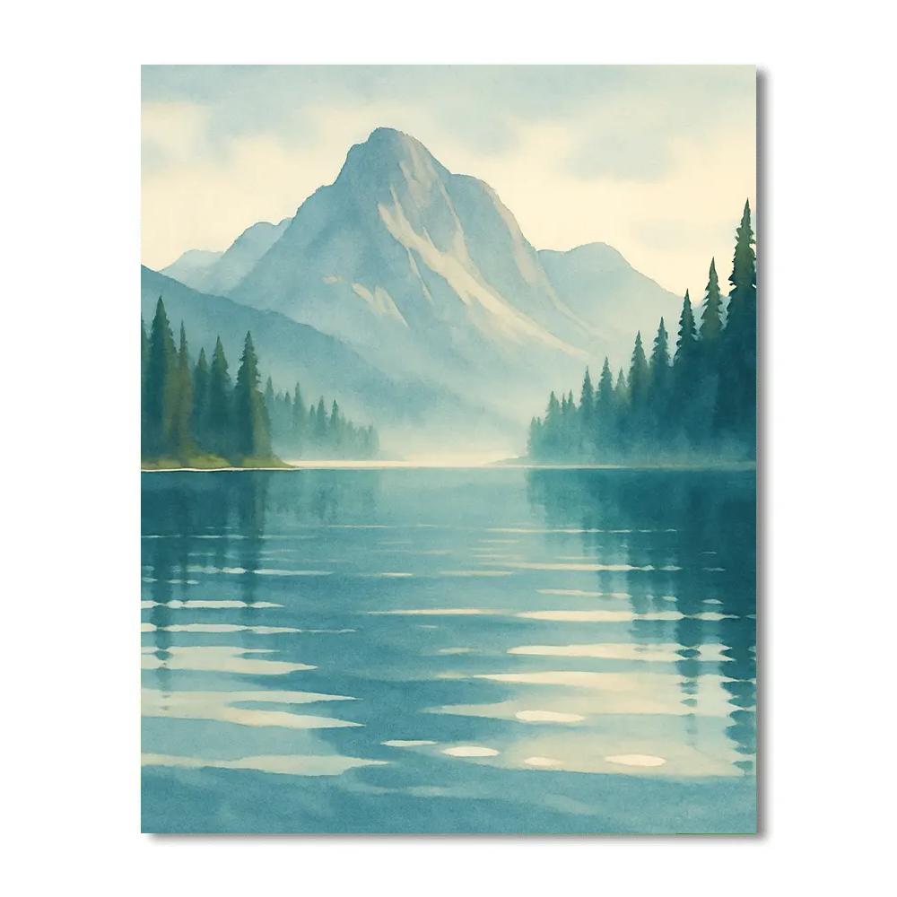 Mountain Lake With Pine Shadow Bands painting number kit