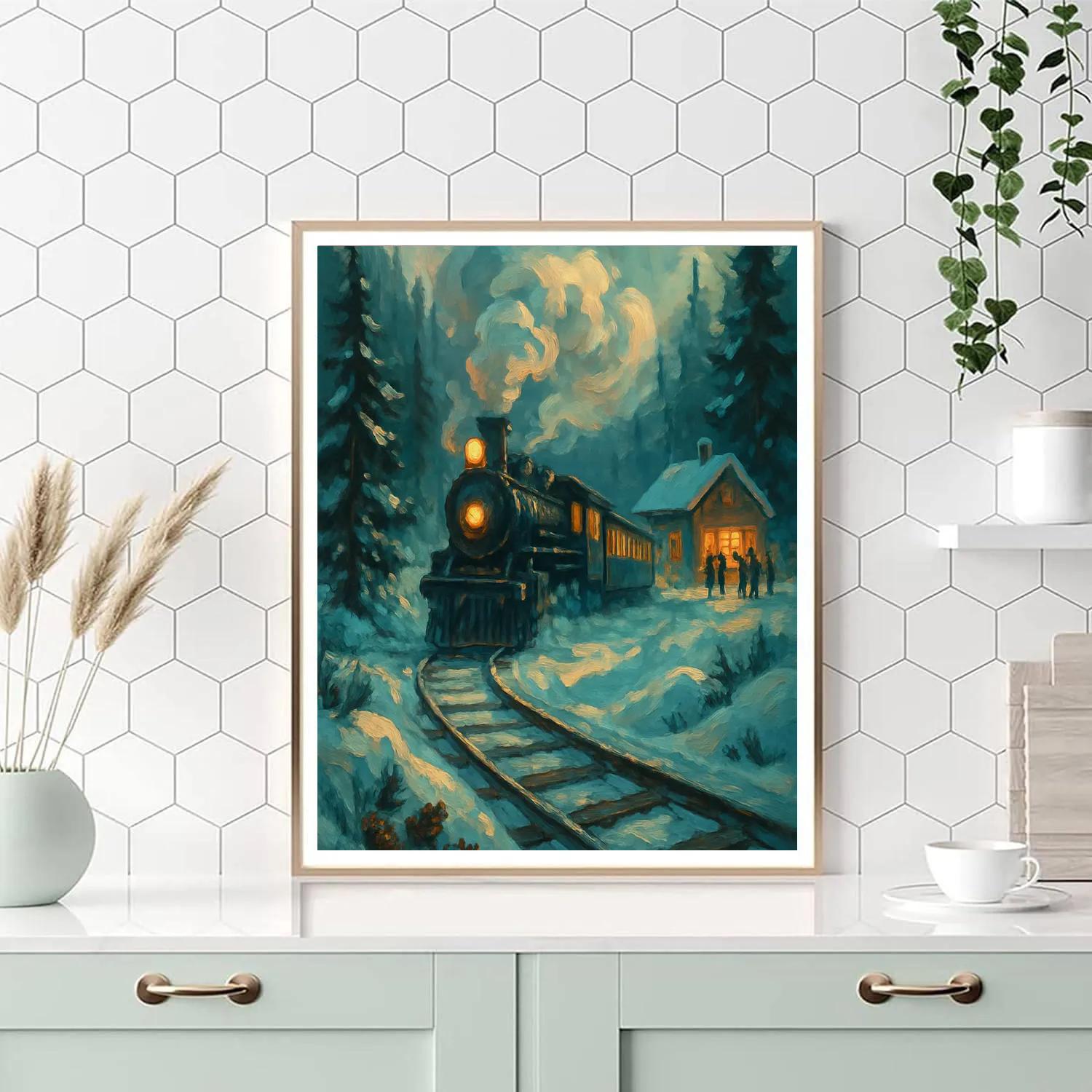 Polar Train Through Pine Shadow Valley Paint by numbers art