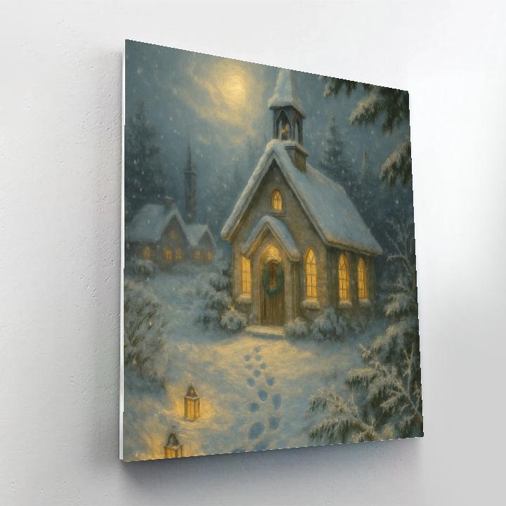 Frosted Chapel Under Falling Light Number painting