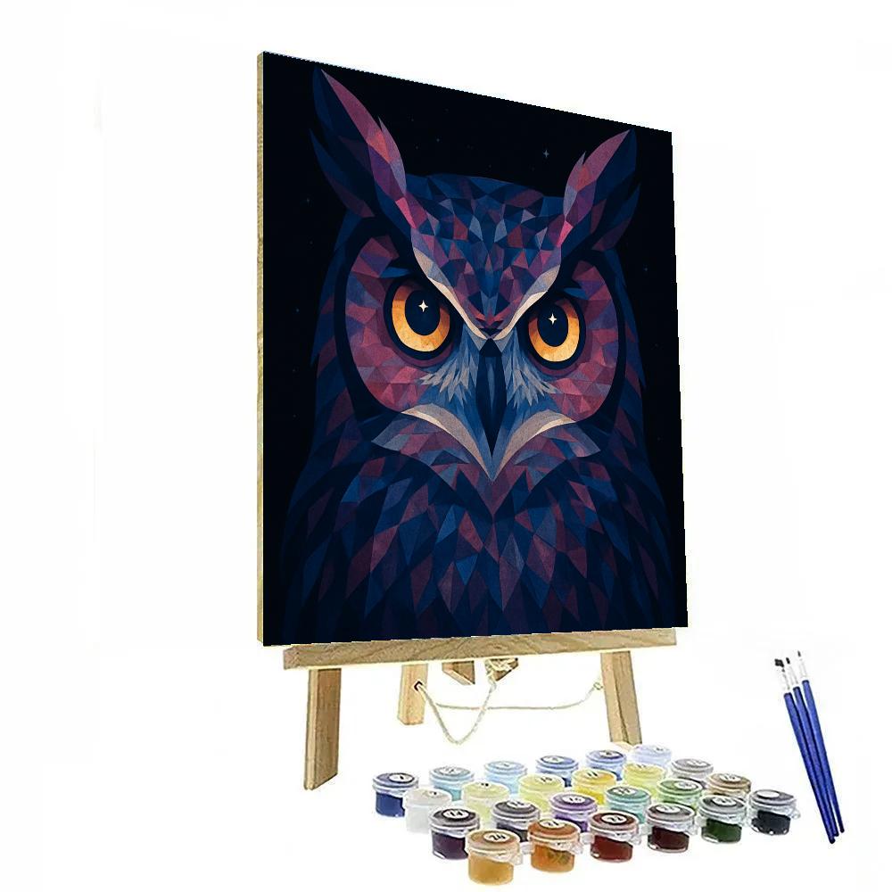 Celestial Mosaic Great Horned Owl Number painting