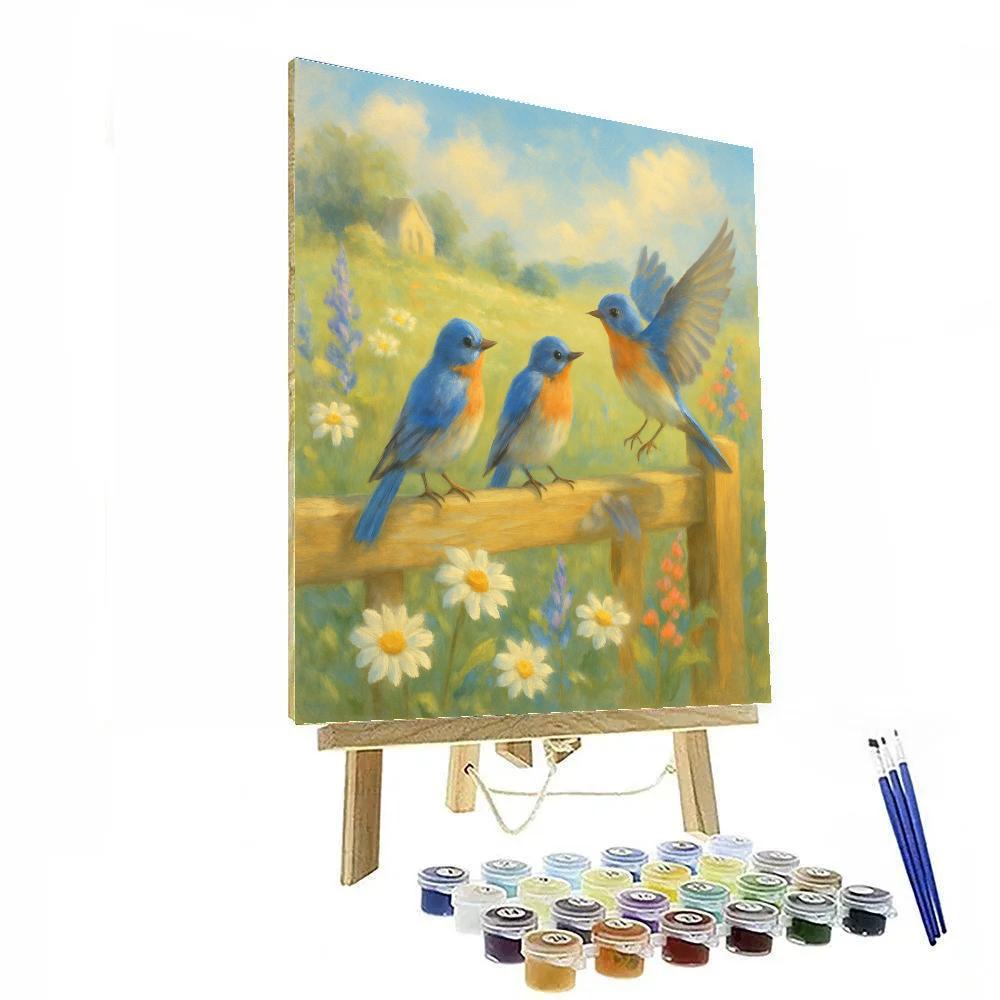 Bluebirds On The Wildflower Gate paint by color