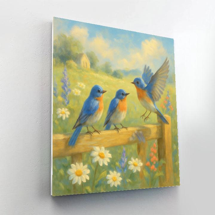 Bluebirds On The Wildflower Gate paint by color