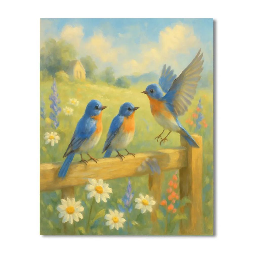 Bluebirds On The Wildflower Gate paint by color