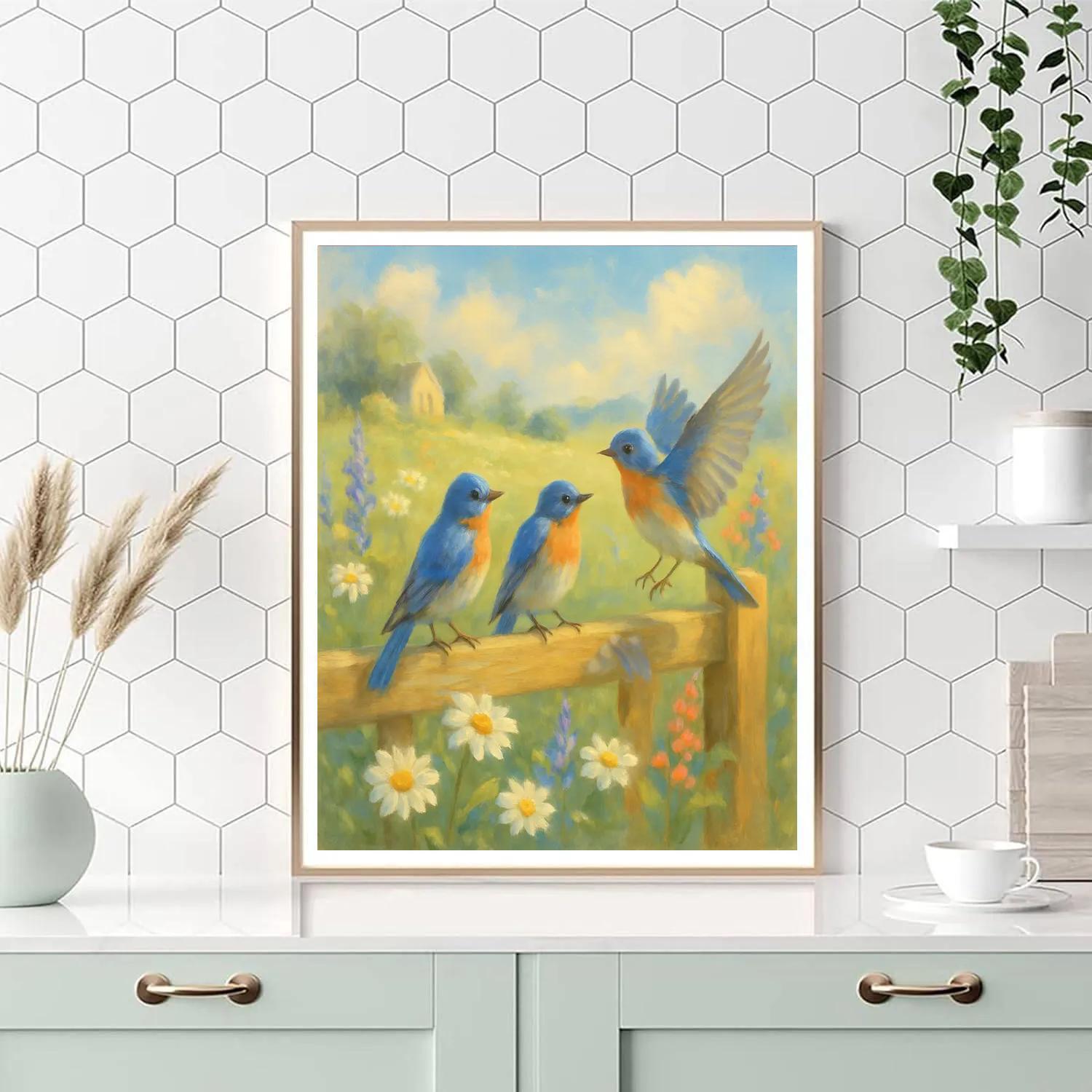 Bluebirds On The Wildflower Gate paint by color