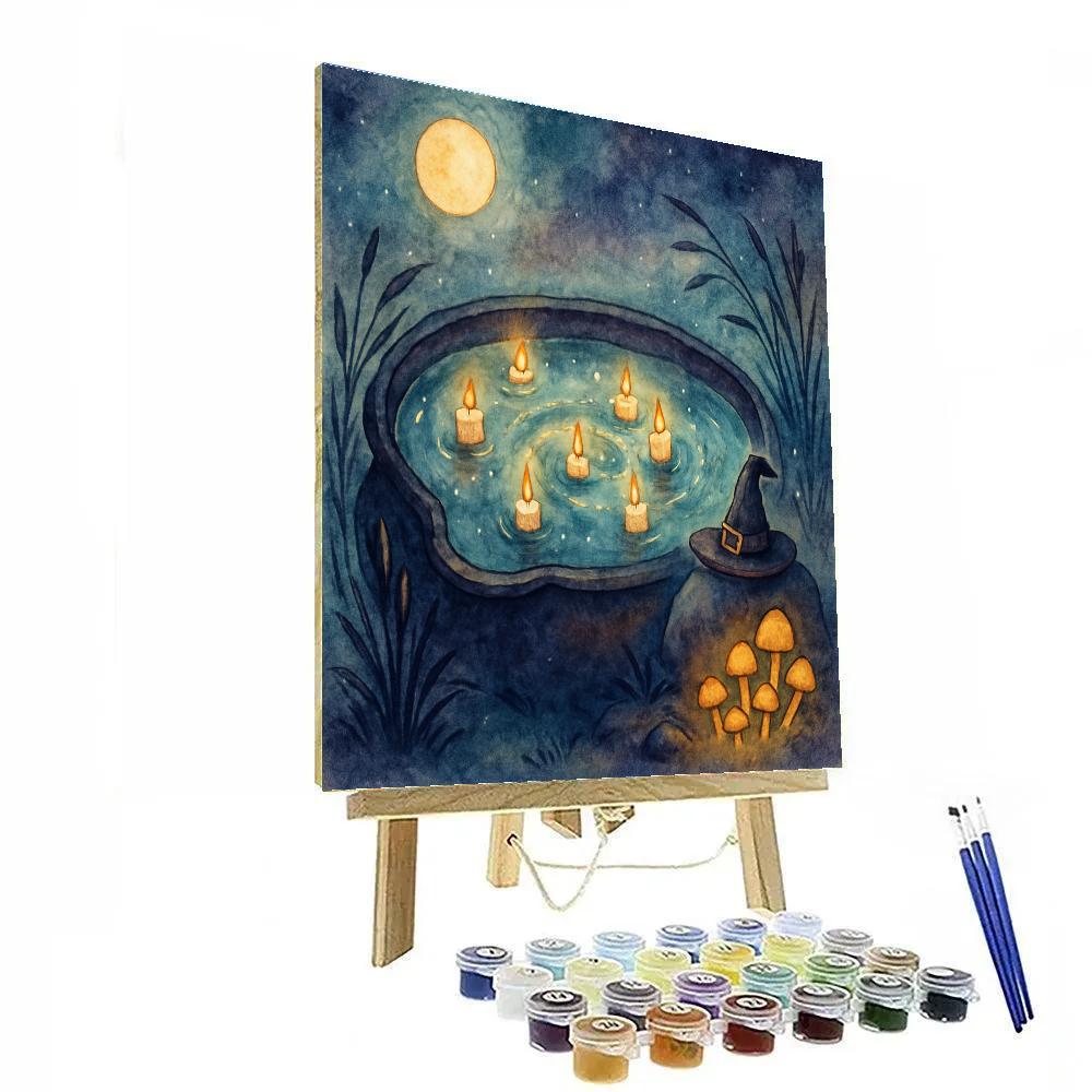 Moonlit Cauldron Pond With Floating Candles paint by numbers