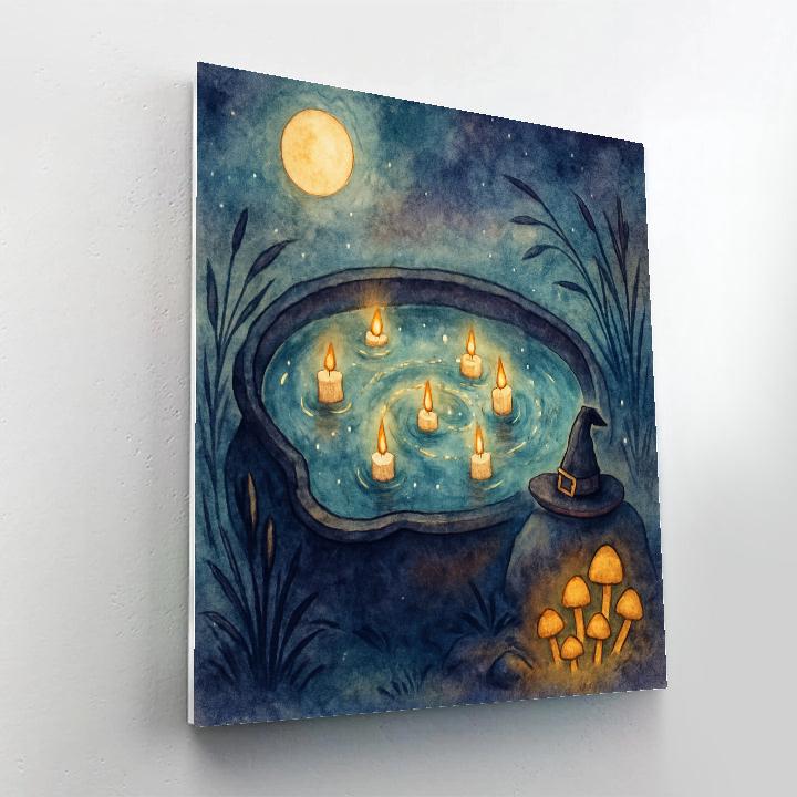 Moonlit Cauldron Pond With Floating Candles paint by numbers