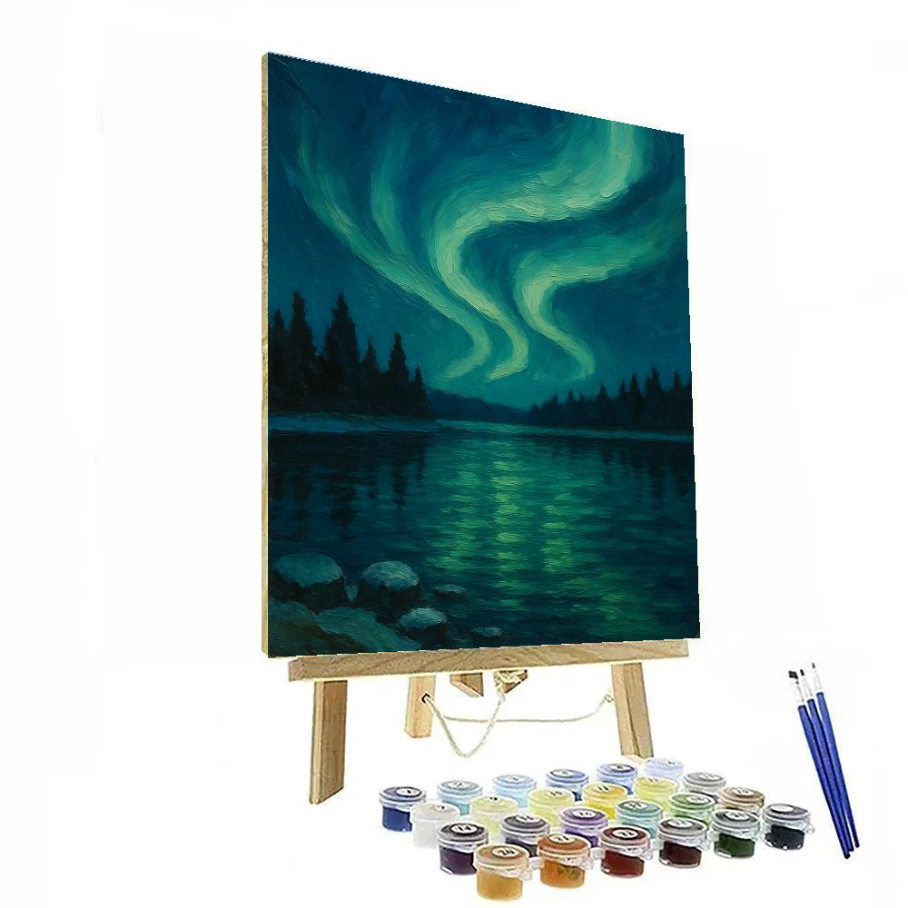 Aurora Ribbon Lake Stillness painting number kit