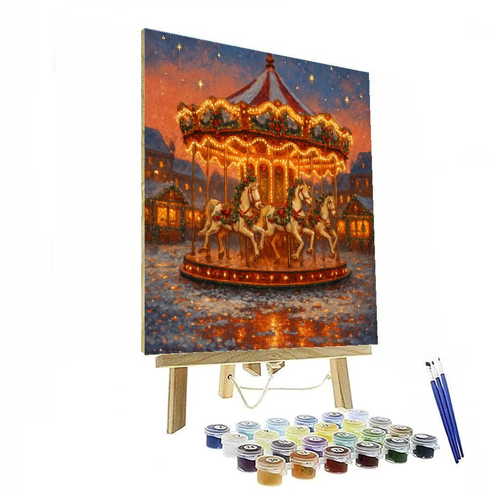 Winter Carousel In The Town Square Painting by numbers kit