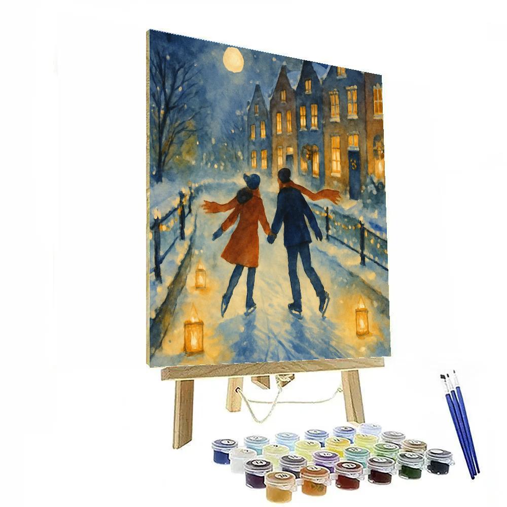 Twilight Skaters On The Candlelit Canal Numbered painting kits