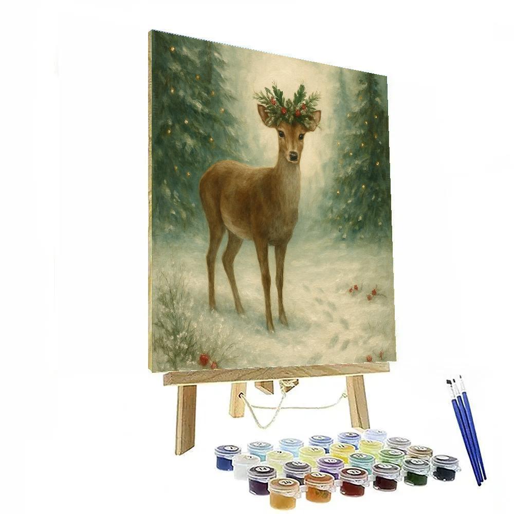 Holly Crowned Deer In The Misty Clearing Numbered painting kits