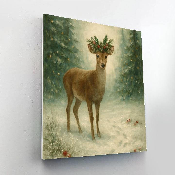 Holly Crowned Deer In The Misty Clearing Numbered painting kits