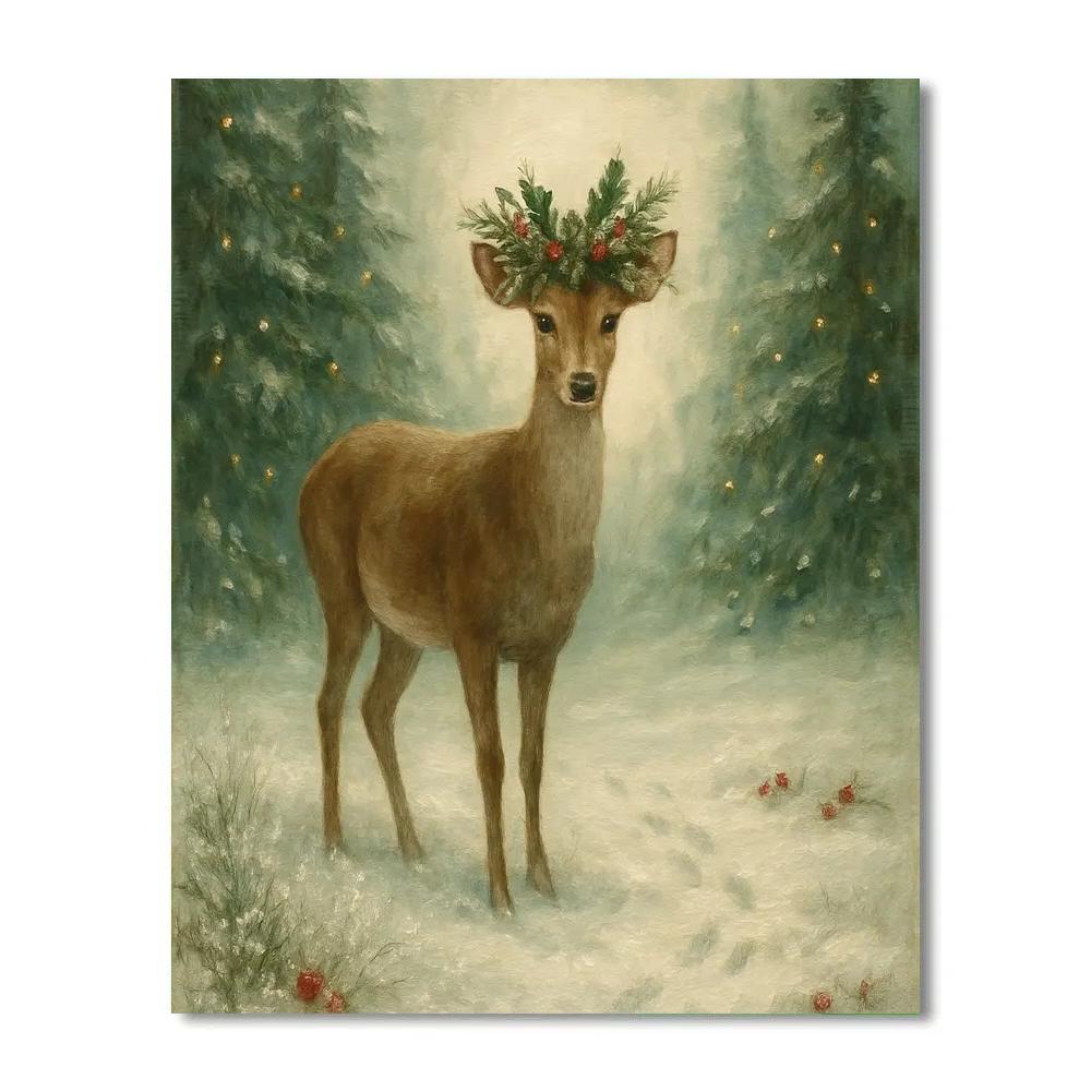 Holly Crowned Deer In The Misty Clearing Numbered painting kits