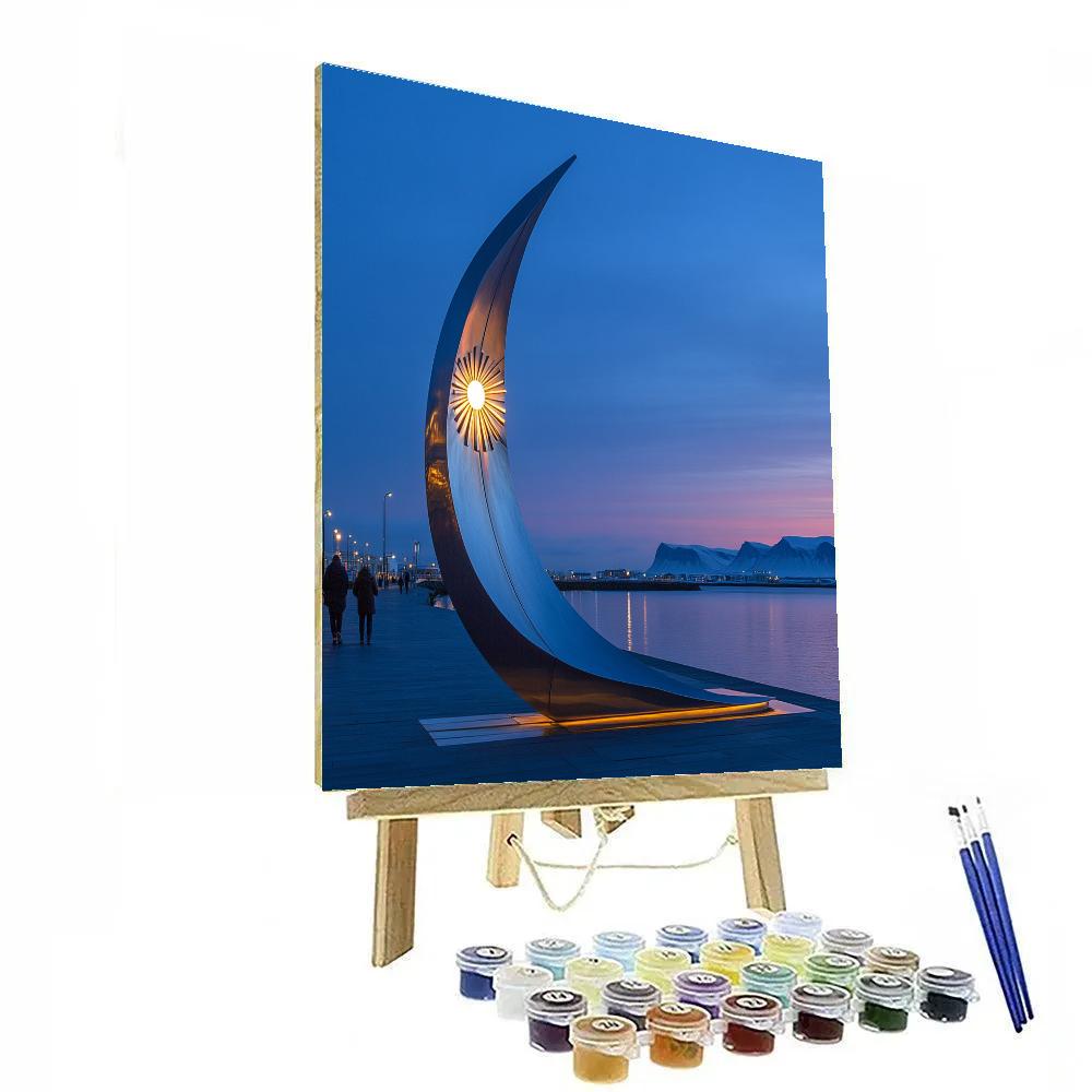Icelandic Sun Voyager Sculpture At Blue Hour Reykjavik Iceland Paint by numbers art