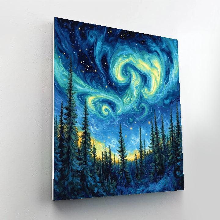 Van Gogh Inspired Aurora Over Pine Forest DIY paint by numbers