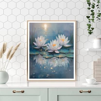 Claude Monet Inspired Water Lilies Under Moonlight painting number kit