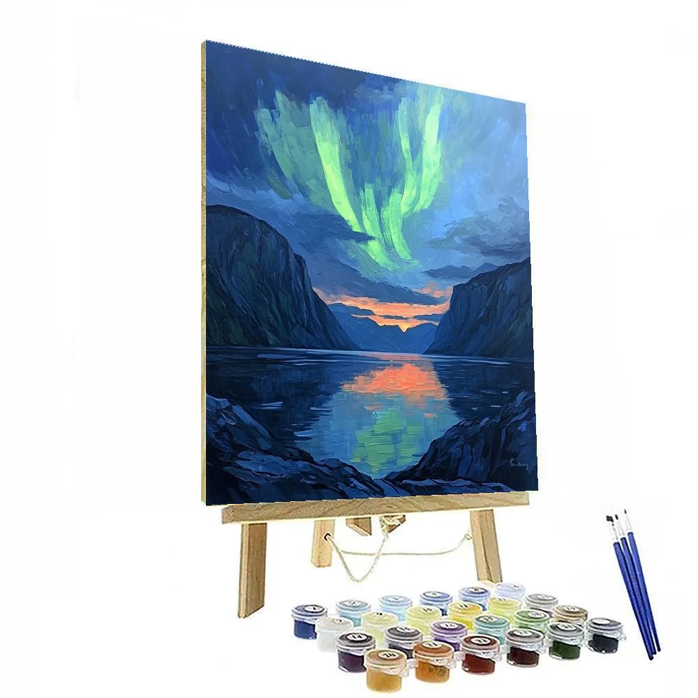 Frederick Varley Inspired Aurora Crown Over Silent Fjord paint by numbers