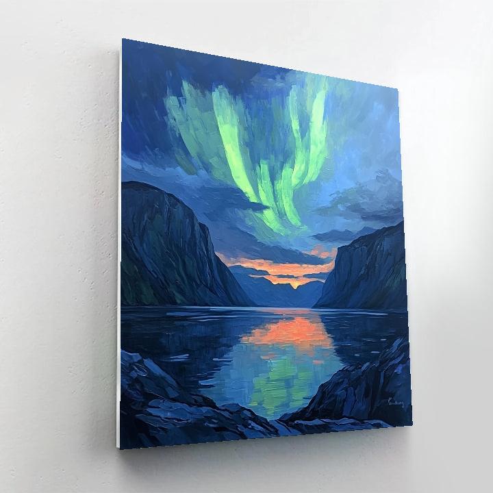 Frederick Varley Inspired Aurora Crown Over Silent Fjord paint by numbers