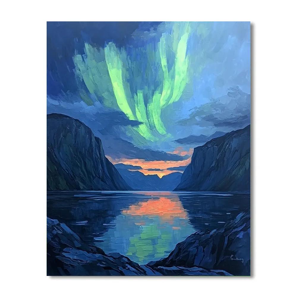 Frederick Varley Inspired Aurora Crown Over Silent Fjord paint by numbers