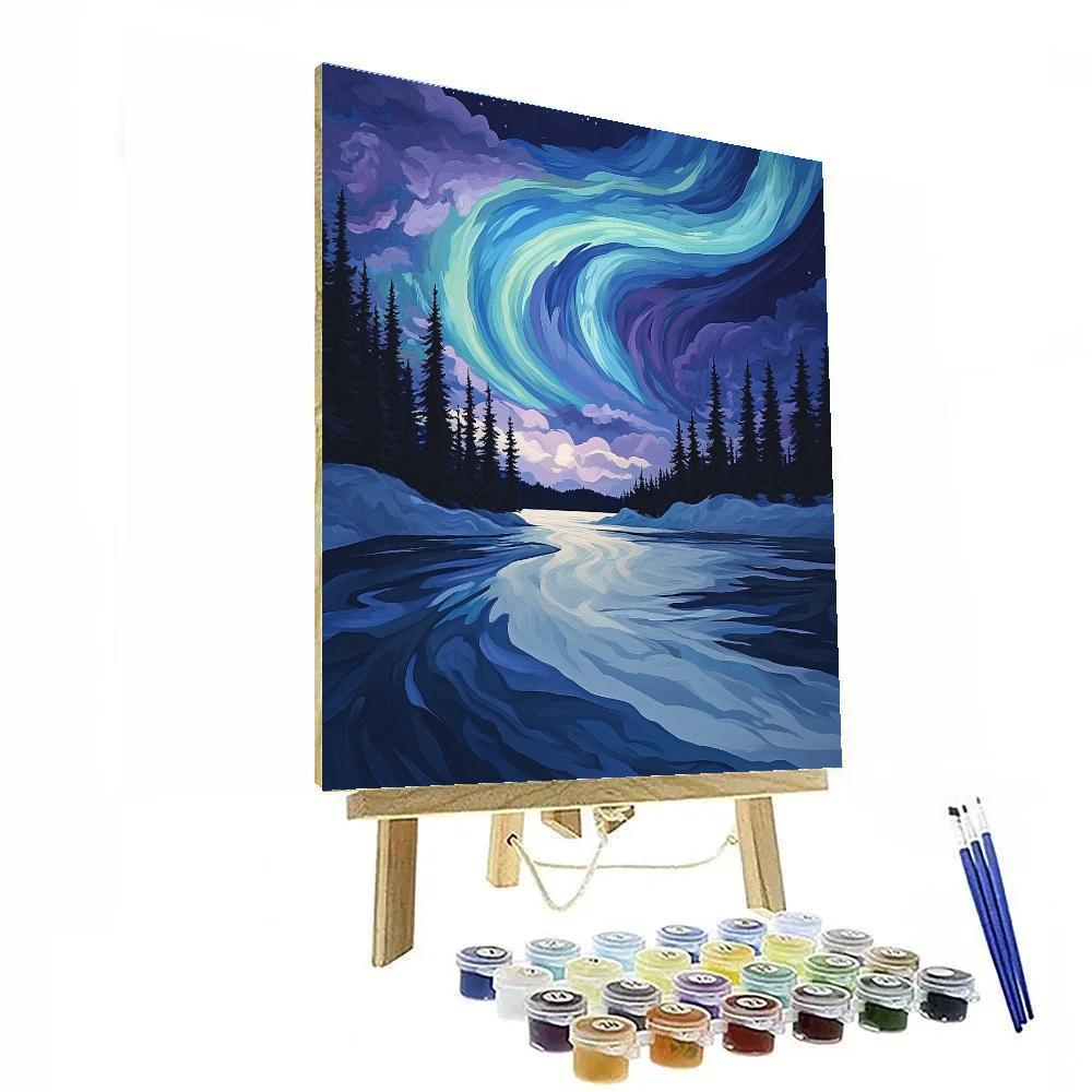 J. E. H. MacDonald Inspired Boreal Aurora Over Frozen Lake Paint by numbers kits