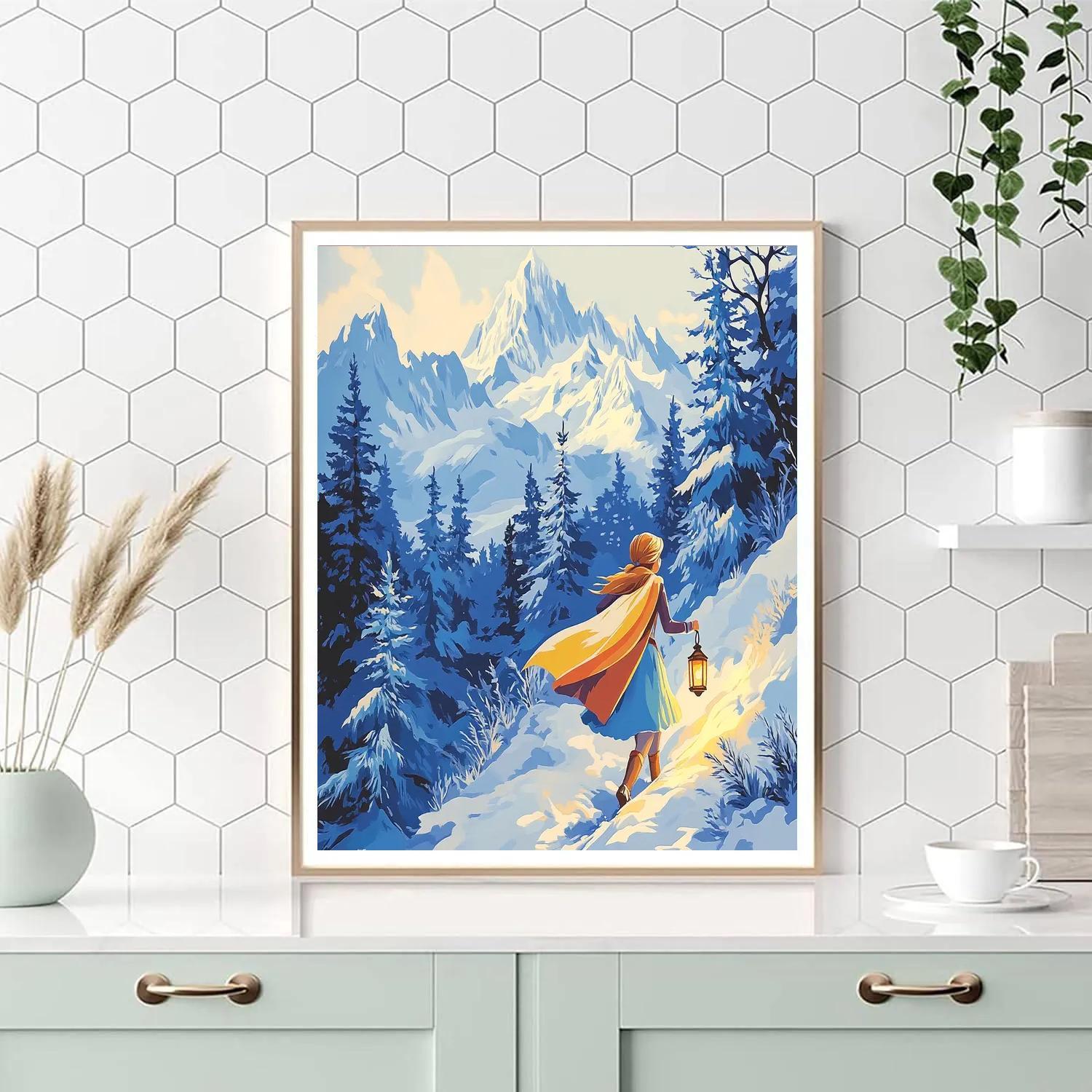 Anna Snowy Mountain Trail Adventure Disney Inspired Number painting