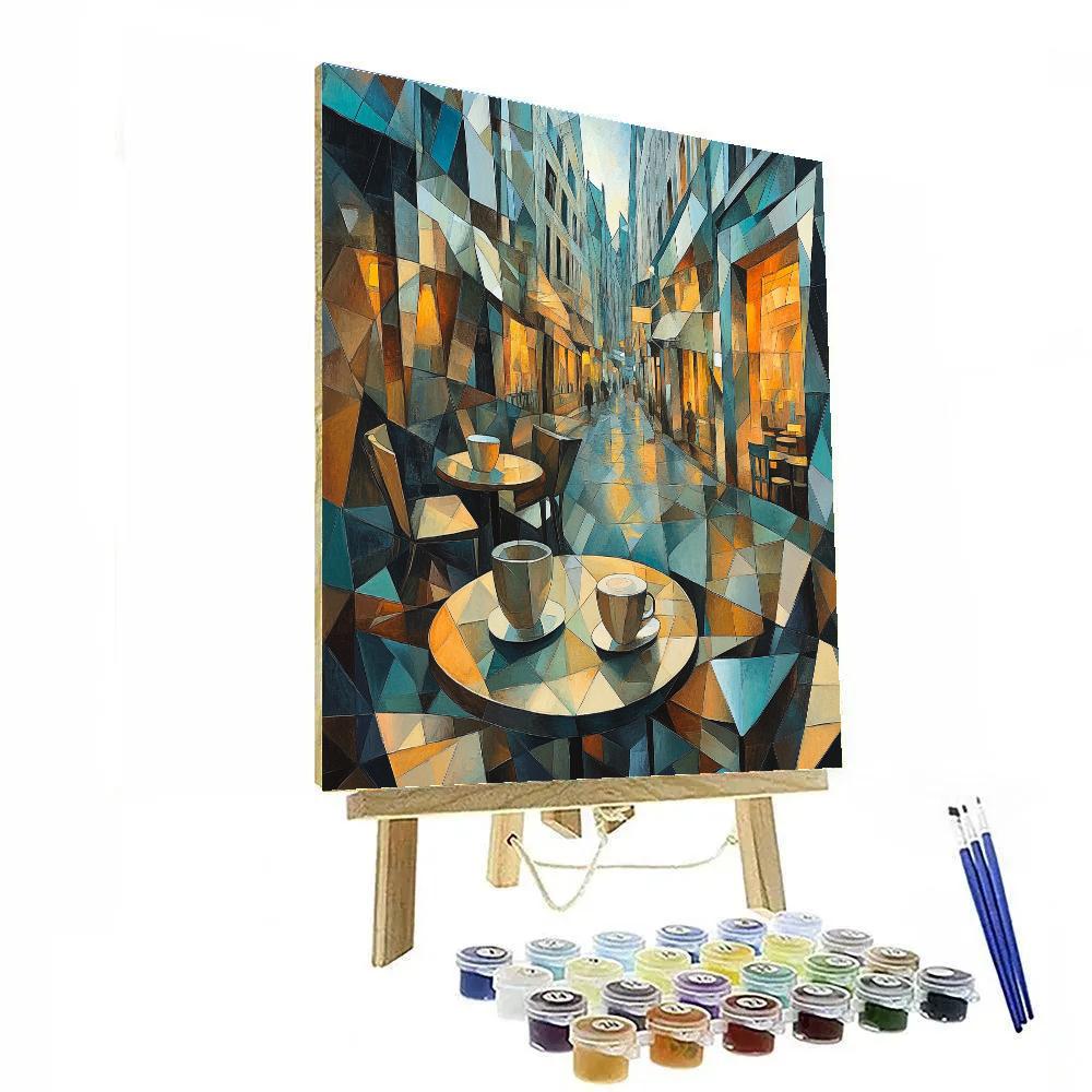 Pablo Picasso Inspired Cubist Street Cafe At Dusk paint by number