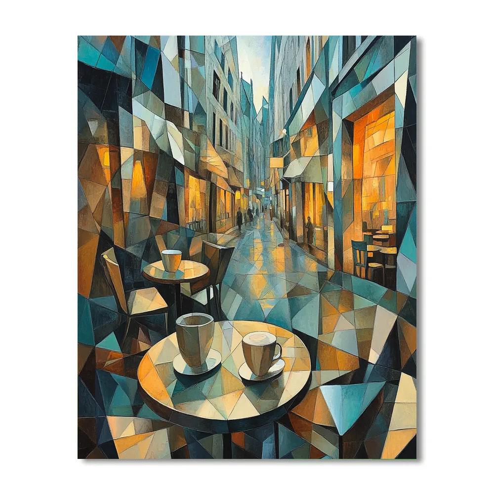 Pablo Picasso Inspired Cubist Street Cafe At Dusk paint by number