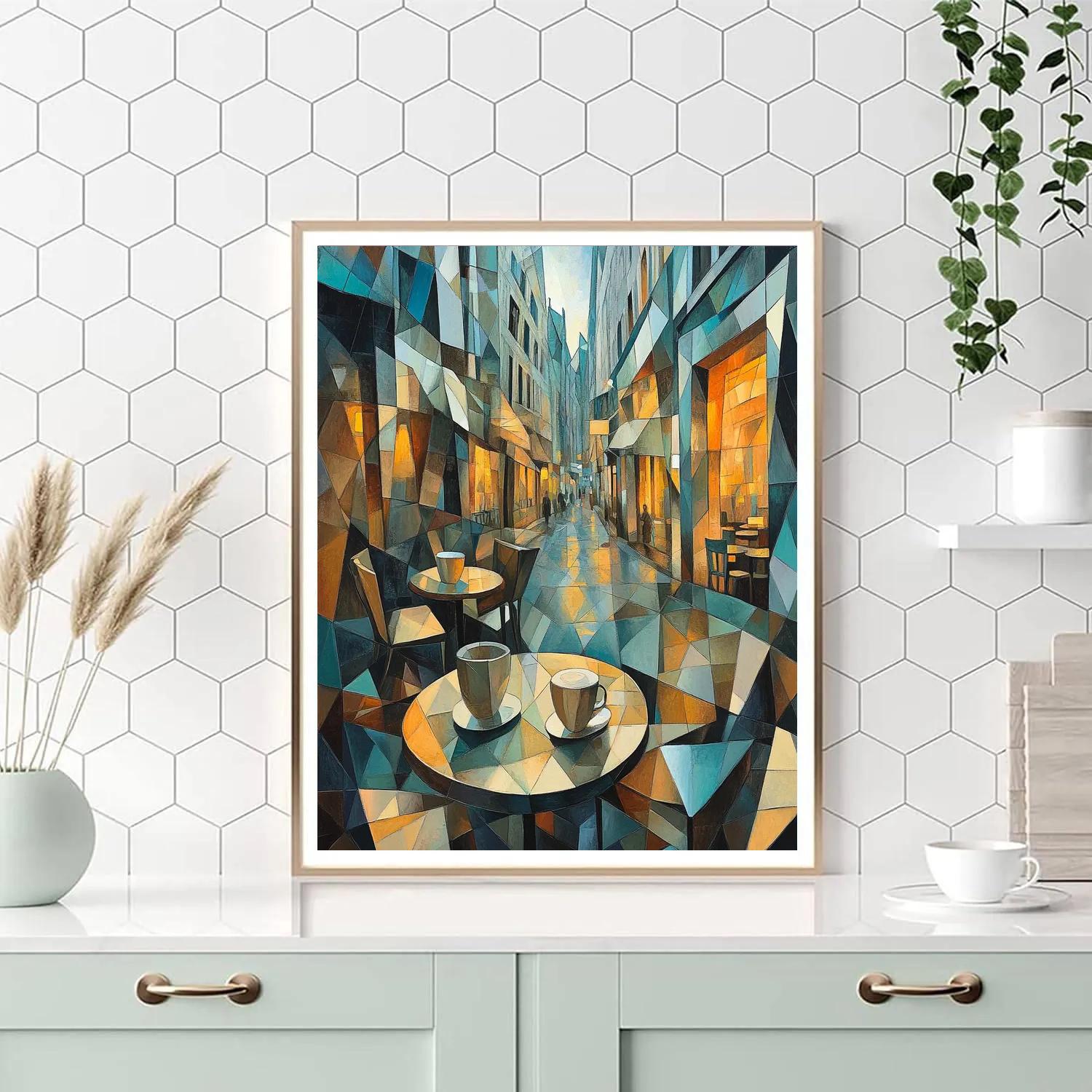 Pablo Picasso Inspired Cubist Street Cafe At Dusk paint by number