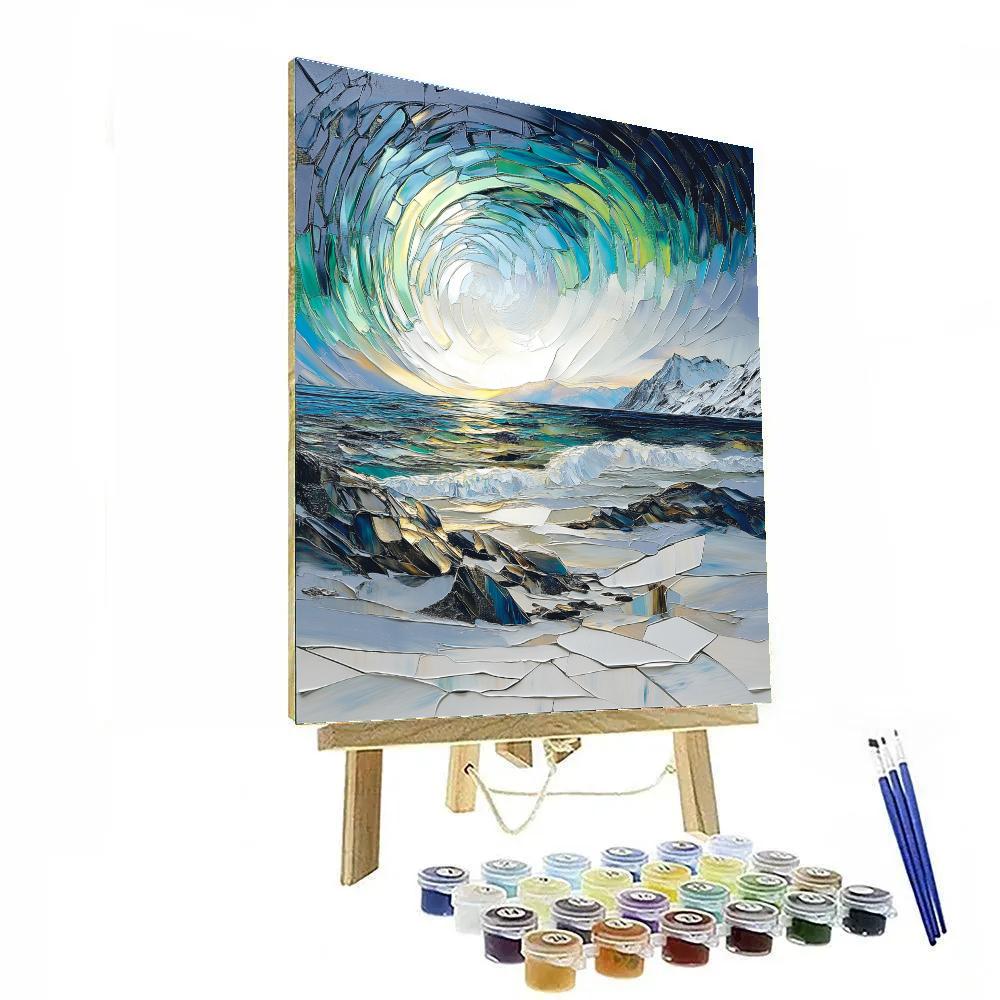 Jean-Paul Riopelle Inspired Aurora Shards Over A Frozen Fjord painting number kit