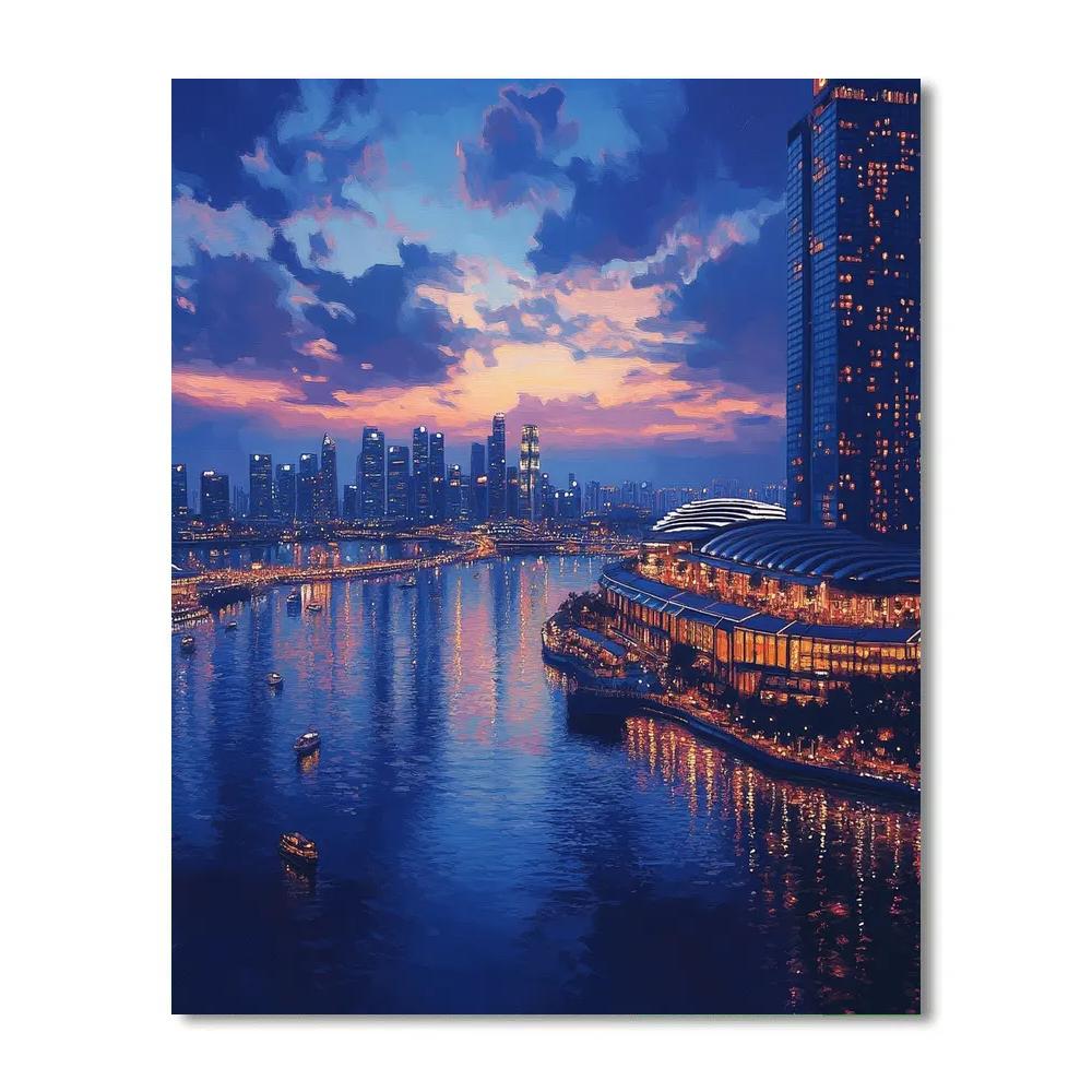 Marina Bay Sands Infinity Pool Skyline Dusk Singapore paint by number