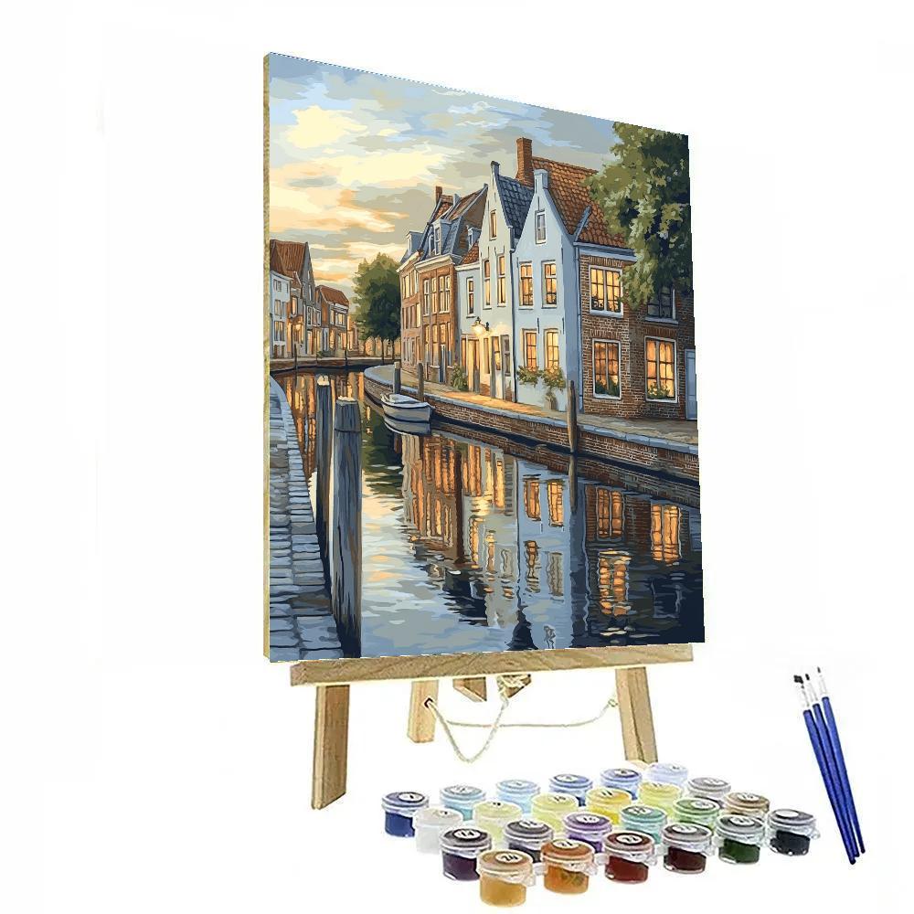 Johannes Vermeer Inspired Delft Canal Mirrorlight At Dusk paint by numbers